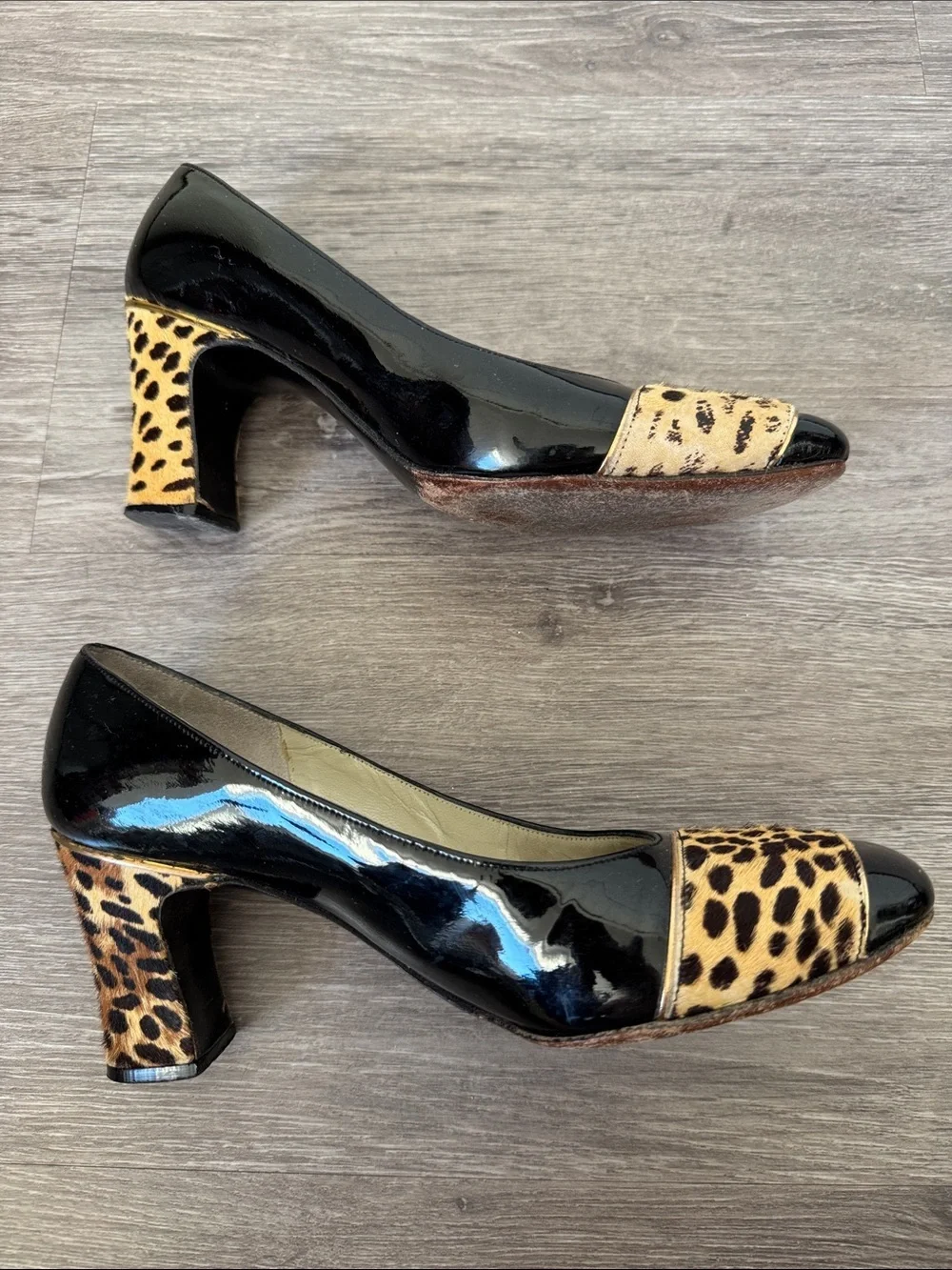 Vintage Black Patent Pumps with Leopard Calf Hair Accent - Picture 5 of 8